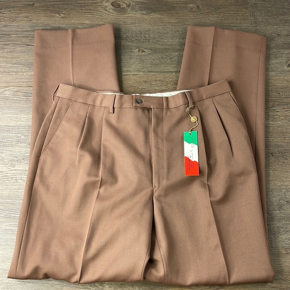 Nwt Vivara By Emilio Piccioni Vintage 100% Virgin Wool Brown Dress Pants, Sz 38